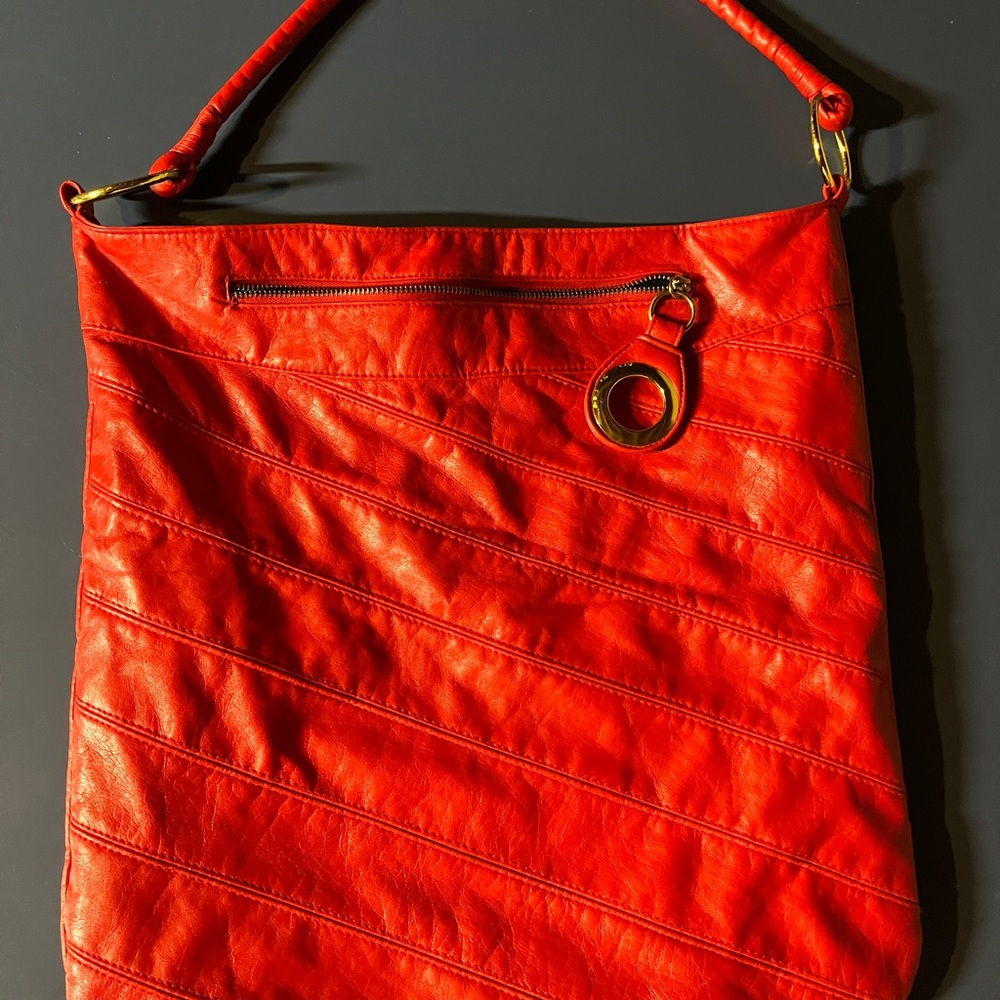 Red Faux Leather Shoulder Bag